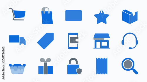 Tableau sur toile Modern e-commerce app icons set with 15 two-tone online shopping symbols retail