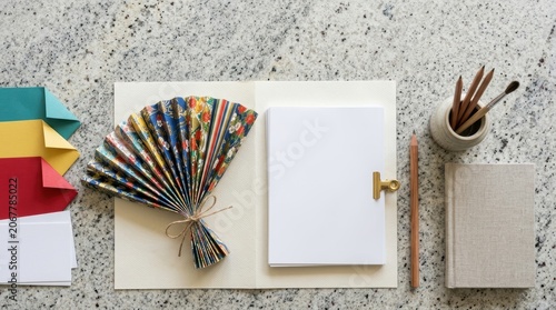 Creative Workspace with Color Swatches and Notepad for Design Projects.