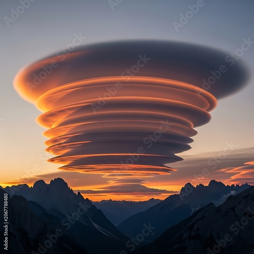 Vibrant sunset clouds over mountain silhouette.