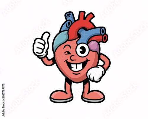 Cartoon heart character giving thumbs up gesture medical