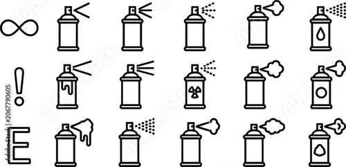 Obraz na plátně Set of linear icons featuring various spray paint cans, aerosol canisters, and a