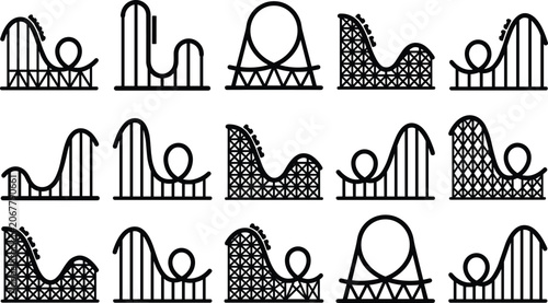 Konstfotografi Set of roller coaster icons and amusement park ride symbols in outline style