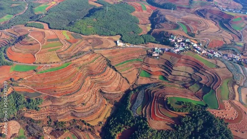 Aerial view of the red land in Dongchuan, Yunnan Province