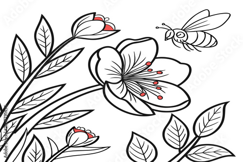coloring page line art the moon daisy flower black vector