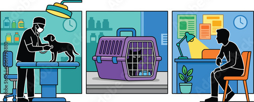Foto Surveillance Guard Vector Illustration with Hat, Dog, and Interior Panels, Suita
