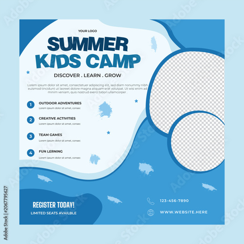 Playful Summer Kids Camp Social Media Template with Outdoor Activities Theme