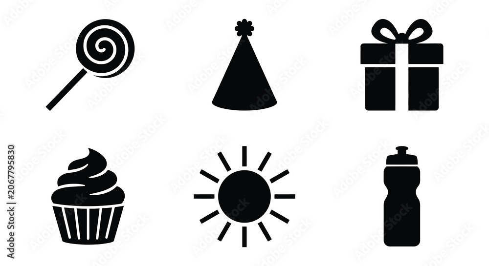 Naklejka premium Collection Of Party Silhouette Icons On A White Background