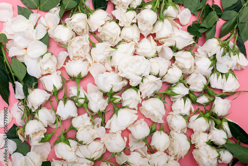 Modern floral backgrounds, flowers styling flat lay