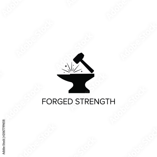 Konstfotografi Black silhouette of an anvil and hammer with sparks on a white background repres