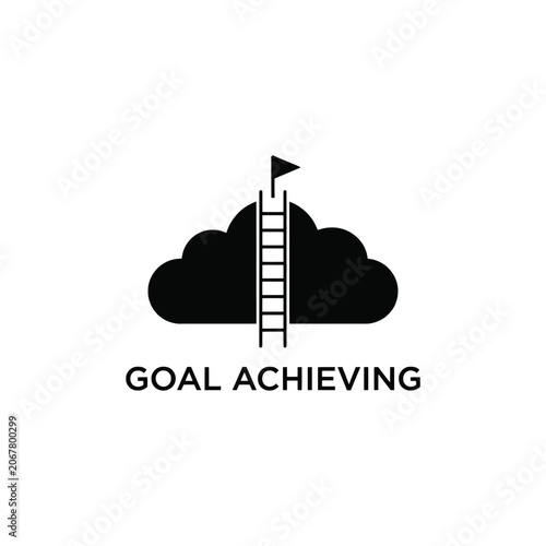 Foto Ladder extending from a cloud silhouette a black and white vector illustration r