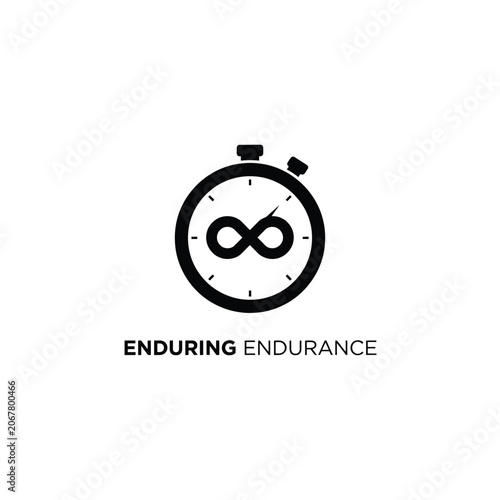 Fotografija Stopwatch with infinity symbol icon a black and white line graphic on a white ba
