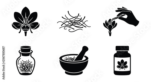 Photos Herbal Remedies And Botanical Elements Black Silhouette Vector Illustration