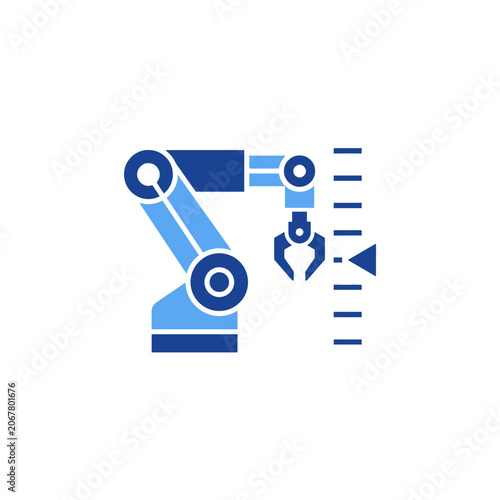 A blue robotic arm icon for industrial manufacturing and automation