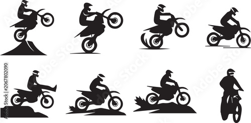 Cuadro en lienzo Motocross Dirt Bike Rider Silhouettes Set for Extreme Sports