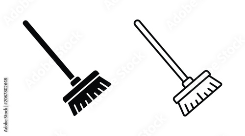 Obraz na plátně Broom Silhouette With Linear Outline On White Background Silhouette