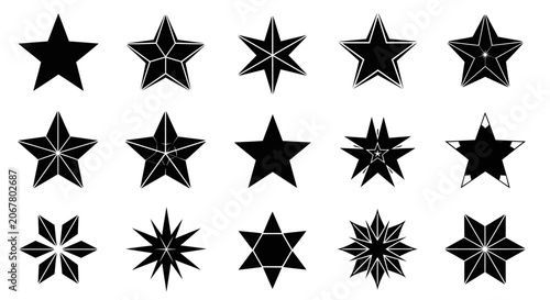 Black Geometric Star Shapes and Abstract Elements Collection, Vector Icons