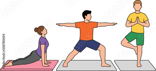Photos Yoga Poses Illustrated in Flat Vector Style with Minimalist Design and Copy Spac