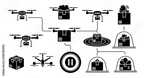 Drone Delivering Package, Future Logistics, Automated Shipping, Modern Transport, Concept Icon