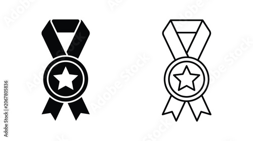 Schilderij op canvas Award Ribbon With Star Silhouette Against White Background