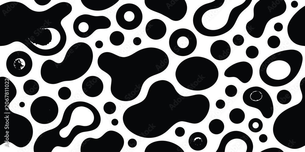 Fototapeta premium Black and white abstract pattern with irregular shapes and spots