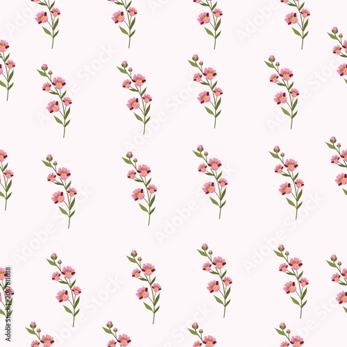 Seamless Pink Wildflower Pattern on Soft Pastel Background