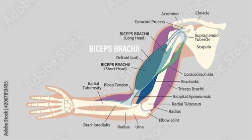 Obraz na plátně Anatomical illustration of human arm muscles.