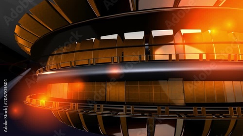 Futuristic space station orbiting celestial body in galaxy