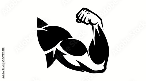 Fotografi Muscular arm flexing bicep in black silhouette.