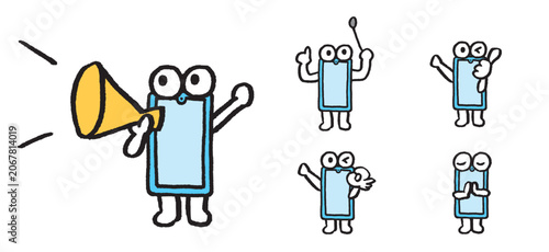 Tableau sur toile 青色のスマホのかわいいキャライラスト