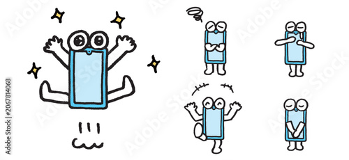青色のスマホのかわいいキャライラスト