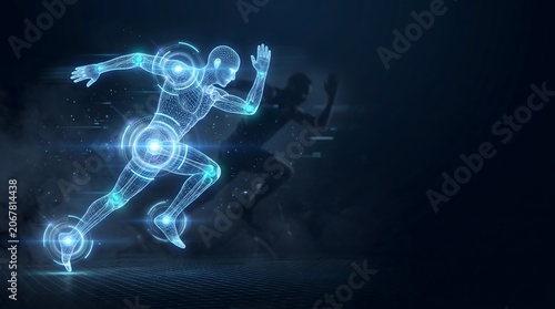 Biomechanical Runner Wireframe Wire Mesh Athlete Sprinting Analysis Concept