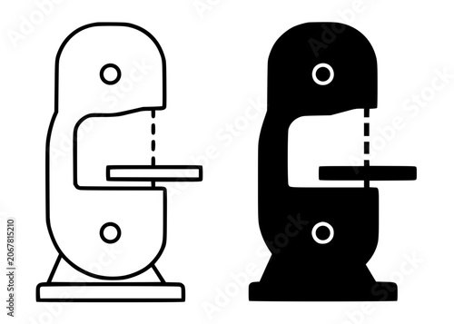 Band saw minimalist icon, black and white in outline and silhouette design