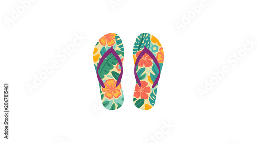 Tropical Floral Pattern Flip Flops Sandals Summer Beachwear Vector Illustration