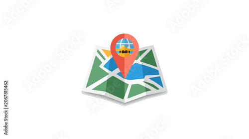 Folded City Map Vector Graphic with World Globe Location Pin