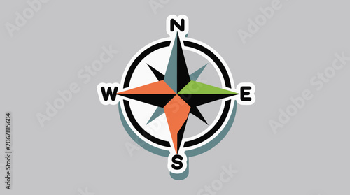 Compass Rose Sticker Design with Bold Outlines and Geometric Points