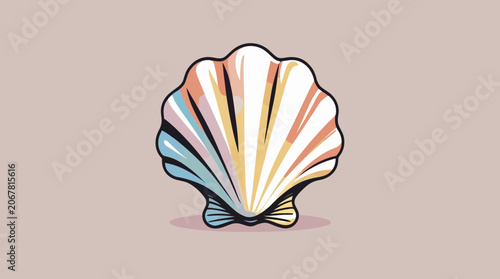 Scallop Seashell Vector Illustration with Outline Marine Nature Icon
