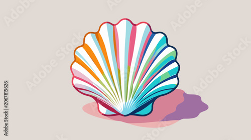Colorful Scallop Seashell Illustration with Vibrant Gradient Lines