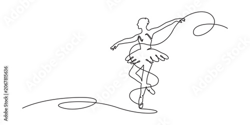 Line drawing of ballet dancer continues, vector illustration
