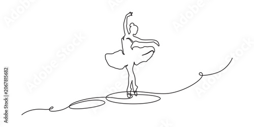 Line drawing of ballet dancer continues, vector illustration