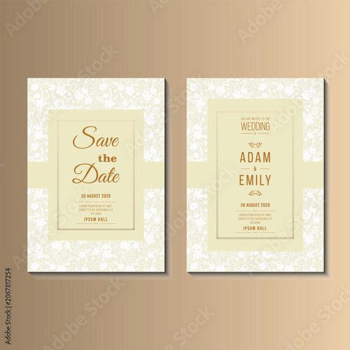 Luxury wedding invitation with gold flowers and gold geometric line design, elegant floral wedding card template, premium wedding invitation set, geometric gold frame invite, printable wedding station