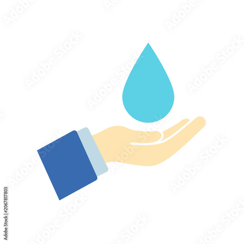 Human hand and water drop use for save in water icon.