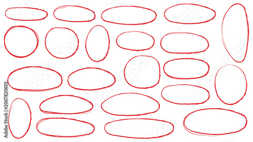 Canvastavla Hand-drawn red oval highlight frames set – sketch marker circles and doodle ellipse outline collection stock illustration
