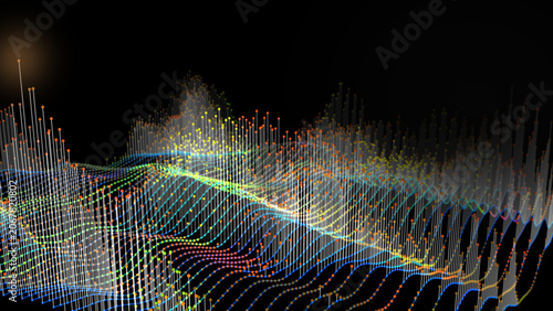 Abstract futuristic color infographics 3D with big data visualization in dark. Visual analyzing informational. Infographic for technology, network or business analytics.