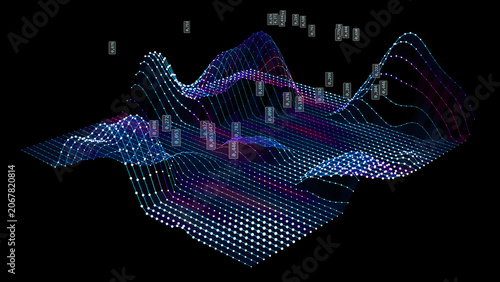 Abstract futuristic polygonal grid infographics 3D with big data visualization. Visual analyzing informational. Infographic for technology, network or business analytics.