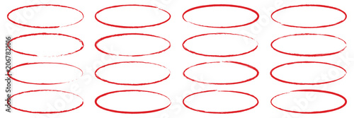 Obraz na plátne Hand drawn red line brush oval set
