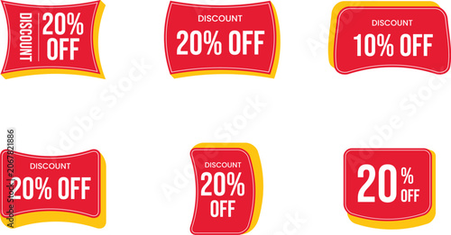 Discount tags collection set. Red sale badges with percentages vector