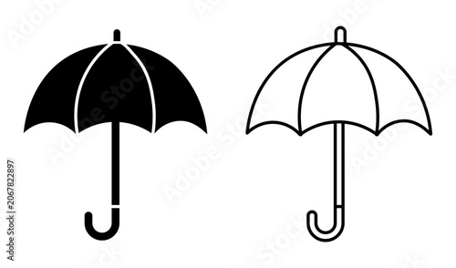 Fotografía Black and white umbrella icons set showing solid and outline style designs for w