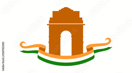 Illustration of the India Gate monument with a tricolor ribbon.