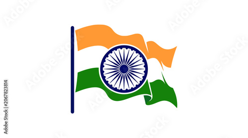 Waving Indian national flag illustration with Ashoka Chakra symbol.