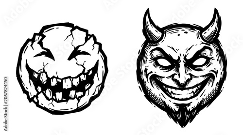 Fotografie Cracked Smiley Face vs. Devil Illustration